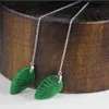 Boucles d'oreilles en Jade vert pour femmes, en argent Sterling 925, à la mode, sculpture de plante, longue chaîne d'oreille Fine, feuille de pierres précieuses, bijoux 253v