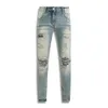 Nya män jeans hål ljusblå mörkgrå Italien varumärke man långa byxor byxor streetwear denim mager smal rak cyklist jean