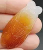 Certified Red/White Natural A Agate Jade Carved Cicada Pendant