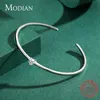 Bangle Modian 100% Real 925 Sterling Silver Round Clear Ten Heart CZ Open Bracelet For Women Fine Jewelry Charm Adjustable Bangle Gifts 231201