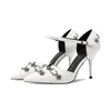 Sandalen 2023 Damen handgefertigte Leder Hohl High Heel Schuhe mit Nietendekoration für Hochzeit Party Prom Frauen
