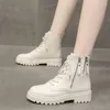 Botas calzado botines de combate borla punta redonda zapatos cortos para mujer plataforma alta gruesa tobillo de mujer estilo Punk Pu tendencia 2023