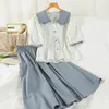 Work Dresses Skirt Suit Summer 2023 Temperament French Doll Collar Floral Shirt Two-piece Female Casual