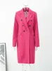 Mujeres mezclas rosa rojo doble botonadura solapa gabardina mujer otoño invierno manga larga suelta femenina abrigos largos elegante oficina dama desgaste 231201