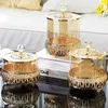 Storage Bottles Lid Gold With Pot Inlay Metal Relief Glass Jars Craft European Living Room Decoration Jar