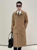 Мужское полушерстяное длинное шерстяное пальто мужское светло-коричневого цвета, классический однобортный утепленный съемный пуховик в британском стиле 231130