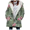 Damen-Trenchcoats, Herbst-/Winterjacke, mittellang, mit Baumwollisolierung, Kapuzenmantel, bedruckte langärmelige Taschen