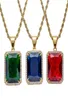 Mannen Vrouwen Hip Hop Edelsteen Hanger Ketting Populaire Rood Blauw Groen Edelsteen Sieraden Hoge Kwaliteit Roestvrij Staal IP Vergulde Accesso5045521