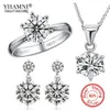 YHAMNI Fashion Real 925 Sterling Silver Ring Jewelry Sets Luxury CZ Diamond Band Wedding Bride Jewelry Sets for Women Gift R12642907