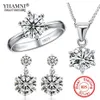 YHAMNI Mode Echt 925 Sterling Silber Ring Schmuck Sets Luxus CZ Diamant Band Hochzeit Braut Schmuck Sets für Frauen Geschenk r12642907