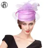 Cappelli larghi cappelli da secchio FS Chiesa di nozze Cappelli rossi Affastori per donna con copricapo di cocktail velo di piume Lady Elegant Cap 231130