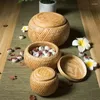 Storage Bottles Handmade Bamboo Woven Jar Mini With Lid Kitchen Nut Container Candy Snack Ornament Decoration Indoor Flower Pot