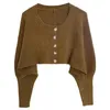 Tricots pour femmes boutonné manches chauve-souris pull en tricot court Cardigan gris Beige noir Borwn automne hauts