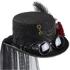 Chapeaux à larges bords Chapeaux de seau Chapeau de cheveux gothique Lolita Chapeau haut de forme Steampunk avec voile de dentelle de fleurs Chapeau haut de forme Cosplay avec plume pour fête de carnaval d'Halloween 231130