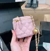 Womens Designer Lambskin Mini Cosmetic Case Box With Crush Gold Ball Metal Matelasse Chain Crossbody Shoulder Tiny Vanity Outdoor Coin Purse