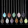 Pendant Necklaces Natural Crystal Stone Net Pocket Metal Empty Holder Necklace Opal Tiger Eye Agate Gift