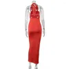 Casual Dresses Red Straps Halter Sexy Backless Summer Midi Dress For Lady Club Evening Party Sleeveless Slim Shift Chic Trend Outfits