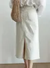 Etek moda retro uzun yaz bahar denim kızlar yüksek bel düğmesi cepleri bölünmüş kot pantolon düz maxi