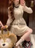 Casual Kleider Französisch Spitze Mini Kleid Frauen Langarm Vintage Süße Weibliche Kawaii Sogar Party Ein Stück Koreanische 2023 Herbst chic