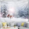Tapestries Christmas Tapestry Snowman Santa Claus Xmas House Winter Forest Landscape Year Wall Hanging Home Living Room Sofa Decoration 231201