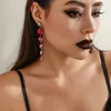 Orecchini a bottone Goth Rosso Imitazione Perla Lunga Nappa Goccia per le donne Matrimonio Nuziale Vintage Orecchino pendente Accessori di gioielli di Halloween