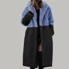 女性用ジャケット女性冬の暖かいジャケットパッチワークカラーブロックラペルフェイクファジーコートオーバーコートミンクスプレッチミッドレングススーツカラー