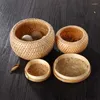 Storage Bottles Handmade Bamboo Woven Jar Mini With Lid Kitchen Nut Container Candy Snack Ornament Decoration Indoor Flower Pot