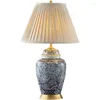 Bordslampor 46x73cm kinesisk neoklassisk blå och vit porslin stor keramisk lampa för sovrummet vardagsrum Jingdezheng