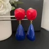 Boucles d'oreilles pendantes tendance 2023, pendentif en acrylique occidental, Clip d'oreille en émail rouge bleu pour femmes, bijoux de luxe Vintage, marque de styliste Boutique