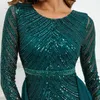 Casual Dresses Partysix Green Long Sleeved Dress Off Shoulder Tassel Sequin Evening Women Sexy Corss Back Party