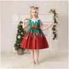 Kız Elbiseleri Kızlar Noel Çocuklar Elbise Baskı Saten Kısa Noel Baba Cosplay Prenses Kostüm Çocuk Giysileri 9 Renk Dam Dhgom