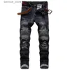 Calças masculinas comércio clássico retro jeans homens reto fino zíper decoração luz dobra skinny denim calças moda estiramento hip hop jogger jeans q231201