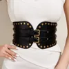 Belts Fashion Wide Belt Metal Buckle Elastic Waistband Leather Rivet Ultra Wide Belt Chain Belt Corset Belt for Women 231201