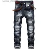 Herrenhosen im neuen Stil, bestickt, zerrissene Jeans, Denim-Hosen, Design, Hip-Hop, junge, trendige Männer, gerade, schmal, große Patch-Stretch-Jeans Q231201