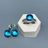 Set di orecchini e collana da 10,6 mm con anello Nudo intarsiato con topazio blu e zirconi, gioielli in cristallo color caramella