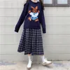 Kjolar japanska harajuku kvinnor midi kjol vår hösten hög midja rutig kvinnlig saias ulzzang streetwear elegant lång