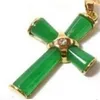 Hermoso colgante de cruz de jade verde y collar Chain285T