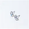 Charms Ny Simple 925 Sterling Sier Moon Stone Stud örhängen för kvinnor flickor Tiny Round Labradorite Earring Party Gift Drop Delivery DHBBD