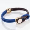 New high-grade classic retro pattern titanium steel leather rope magnetic buckle Chain bracelet for men and women235j