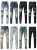 Ruin American High Street Fashion Brands Mens Jeans Trendy Brand Mönster broderade Frayed Patched Pants Blue Elastic Tight