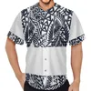 Camisas casuais masculinas Polinésia Tribal Pohnpei Totem Tatuagem Imprime Camisa de Manga Curta Moda Com Decote Em V Cardigan Camisa de Beisebol