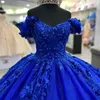 Bleu marine brillant doux 16 Quinceanera robe hors épaule appliqué dentelle perles robe de bal princesse fête robe d'anniversaire robes 15 De