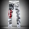 Men's Pants Fashion Painted Denim Slim Fit White Jeans Men Hip Hop Elastic Casual Cowboys Pants Mens Printing Streetwear Jean Trousers Q231201