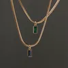 Pendant Necklaces Gold Plated Stainless Steel Snake Chain Square Zircon Emerald Black Bone Choker Necklace For Women Gift Neck Jew284B