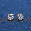 Stud Real Moissanite Boucles d'oreilles 14K Or Blanc Plaqué Argent Sterling 4 Broches Diamant Boucle D'oreille Pour Femmes Hommes Oreille 1ct 2ct 4ctStudStudS248F