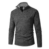 Pulls pour hommes élégant pull tricoté polaire 1/4 zip pull tricots col montant solide pulls minces hiver dessus chaud homme vêtements