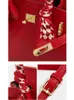 H äkta läderhandväska högkvalitativ stor kapacitet handhållen väska bröllop för kvinnor 2024 ny röd brud mamma crossbody har riktig logotyp