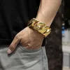 Högkvalitativ stor storlek 316L rostfritt stål 18K Guldpläterad tung hiphop -chunky kubansk kedjemän armband