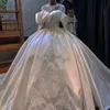 Lindo vestido de baile de renda vestidos de casamento mangas compridas frisado vestido de noiva lantejoulas trem varredura cetim vestido de novia para noiva