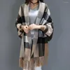 Foulards Kaki Gris Rayé Femmes Plus Taille Gland Tricots Manches Chauve-Souris Automne Long Poncho Capes Tricoté Cardigan Out Streetwear